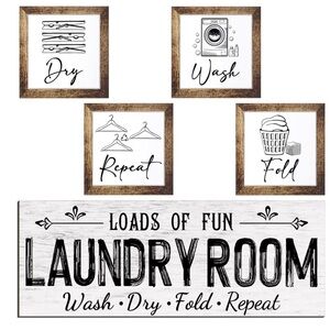 Laundry Room Wall Art Set - White and Brown
